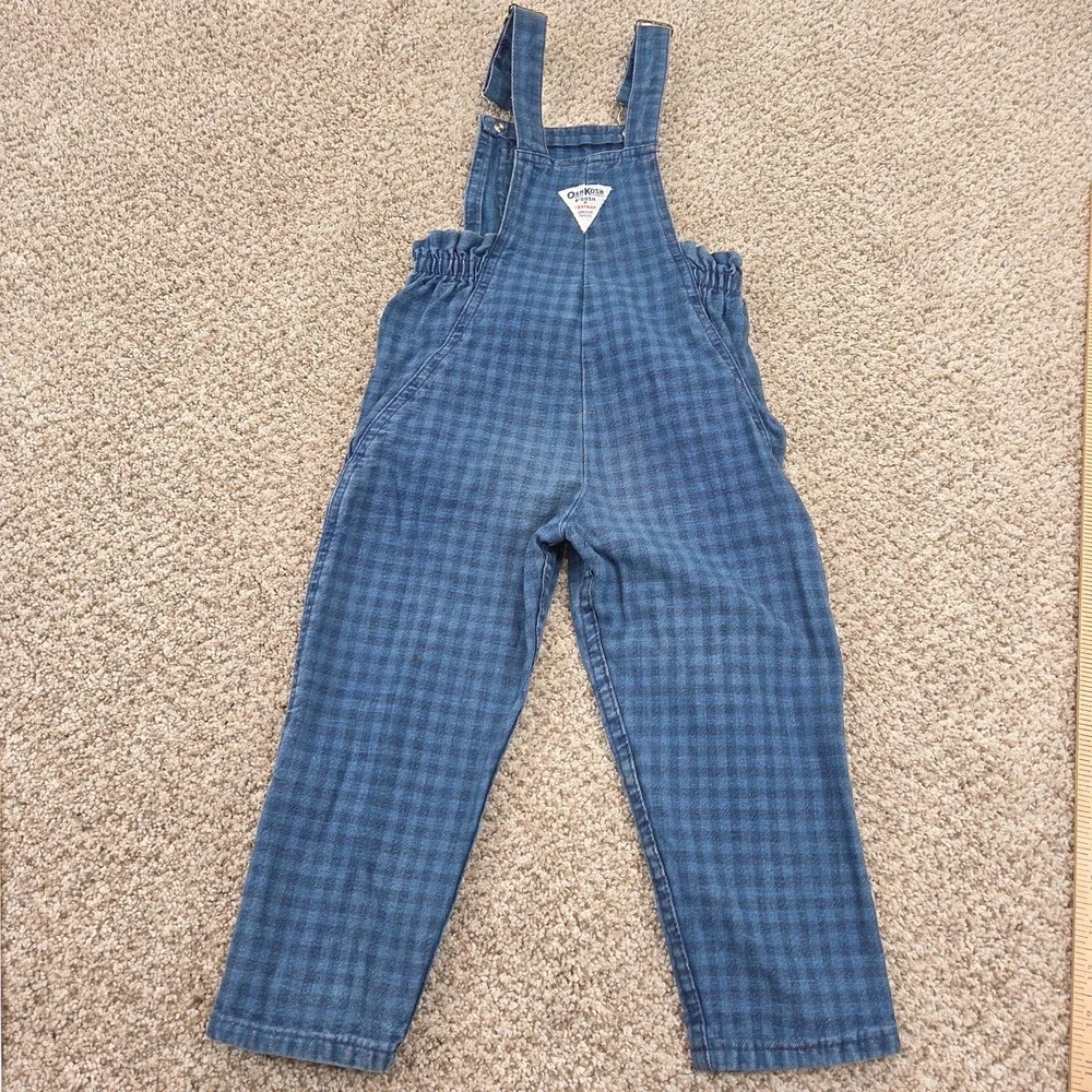 OshKosh B'Gosh vintage Blue Check Plaid toddler overalls 4T Made In USA 80s 90s